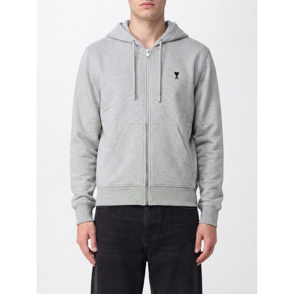 Ami Paris Men Cotton Zip-Up Hoodie Ami Paris With Kangaroo Pocket And Logo